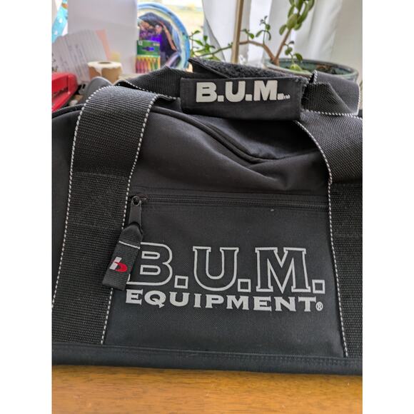 B.U.M. Equipment Duffel Bag Black White Logo Vintage 80s 90s Shoulder Strap Gym - Picture 6 of 7